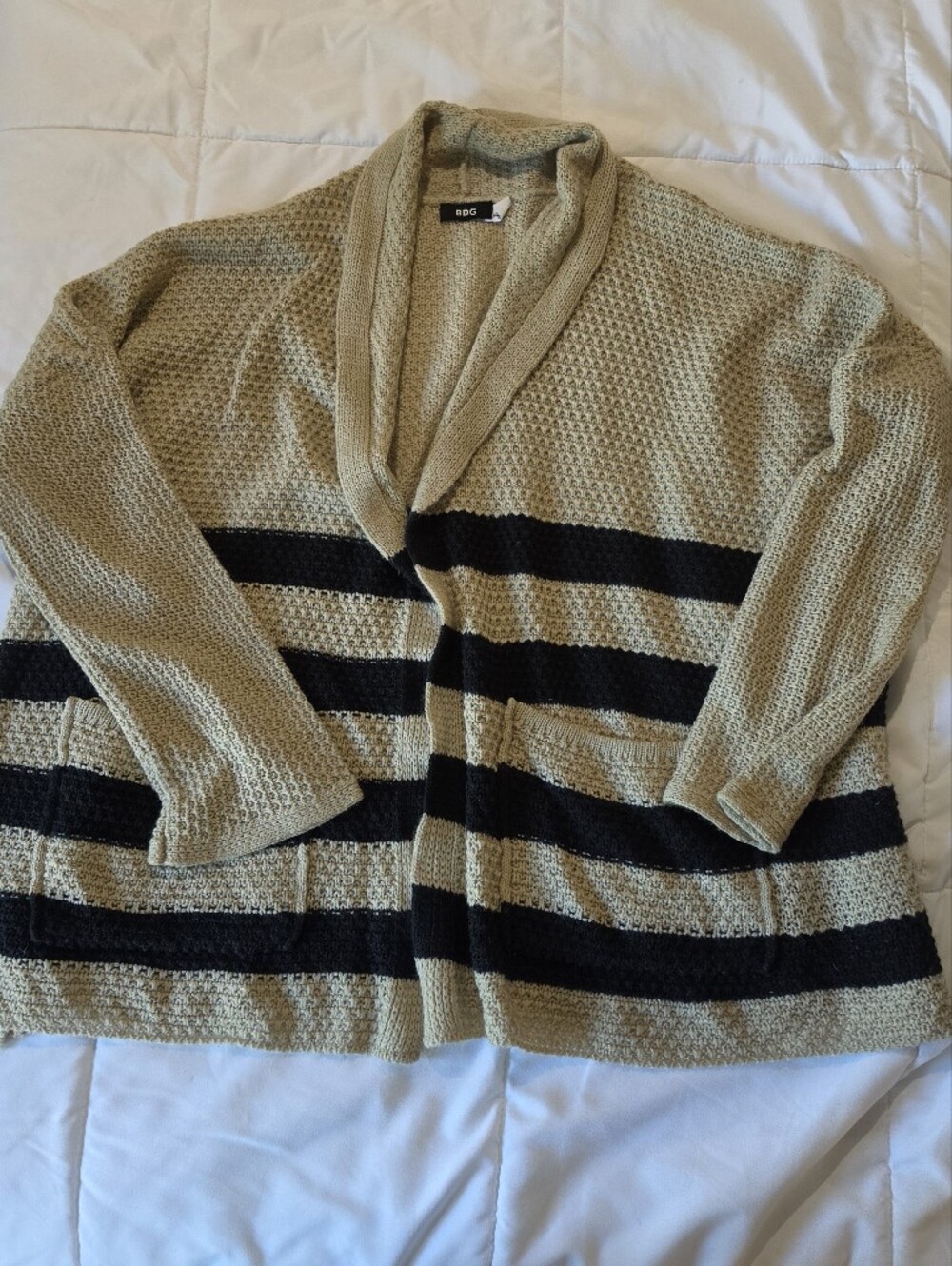BDG Tan & Black Striped Shawl Collar Cardigan